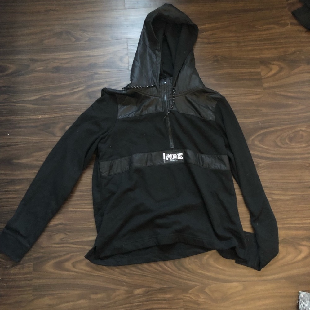 PINK hooded quarter zip nylon patch logo jacket